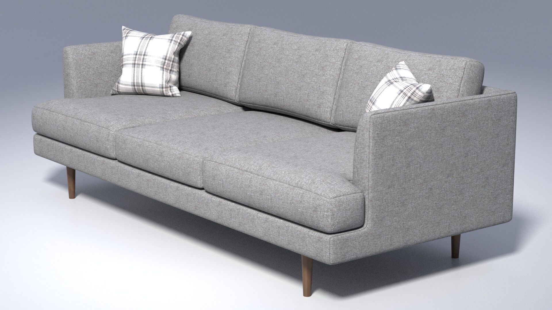 3 Seater Fabric Sofa with Pillows - Grey Fabric 3D model_2