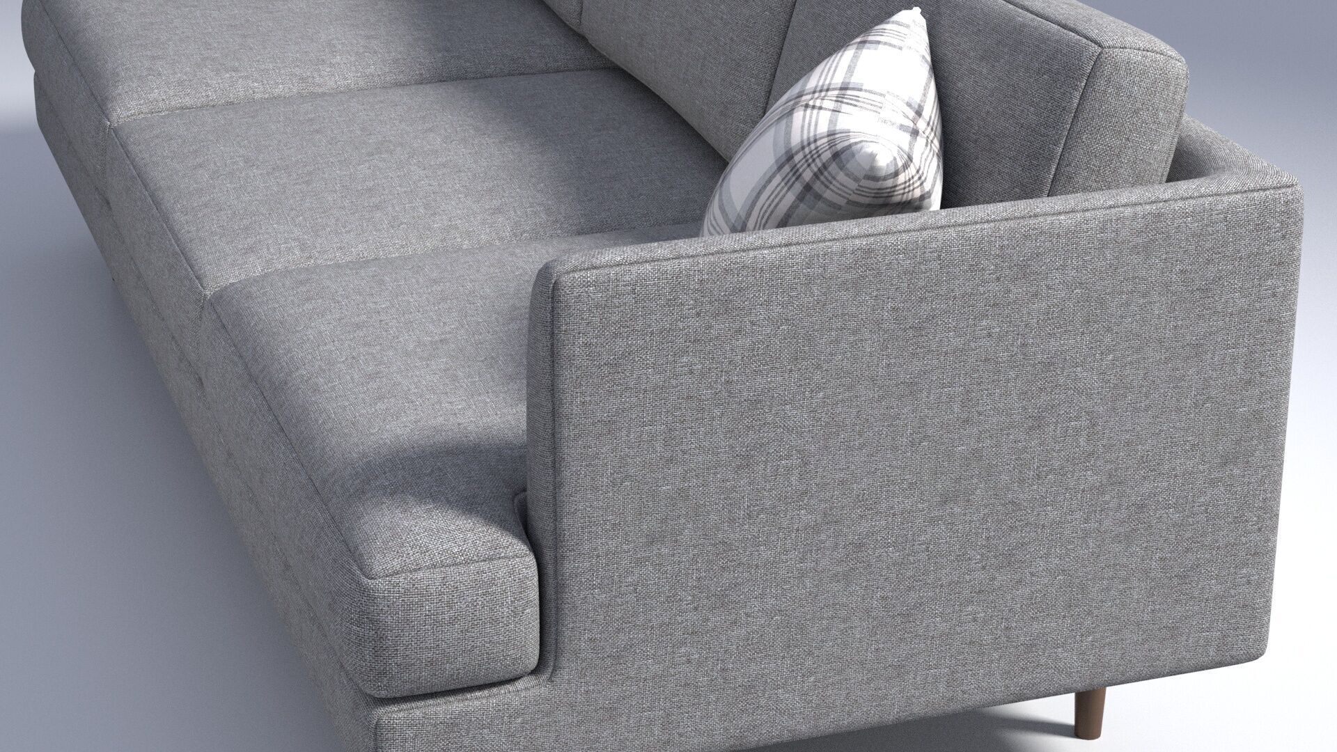 3 Seater Fabric Sofa with Pillows - Grey Fabric 3D model_6