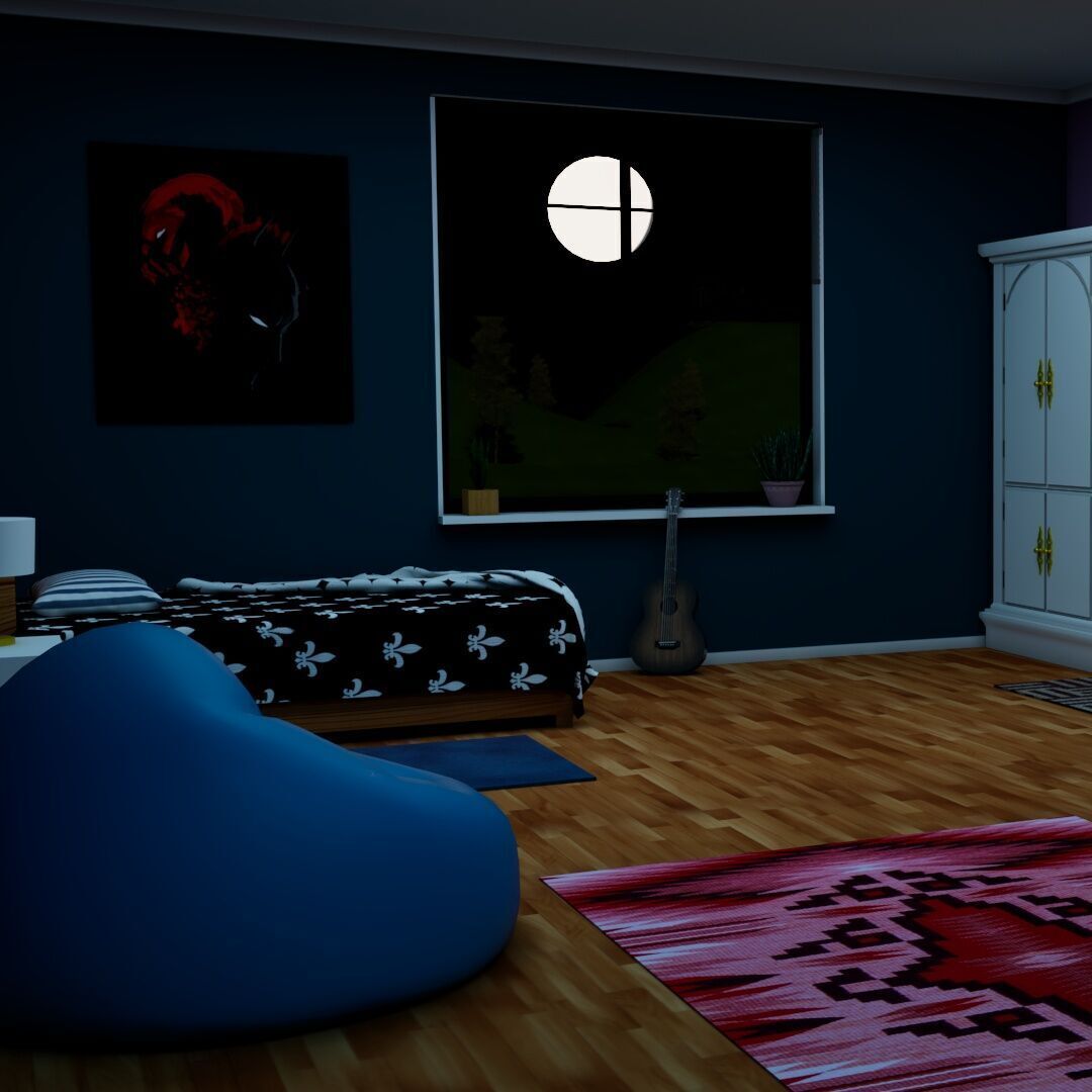 Bed complete set Low-poly 3D model_1