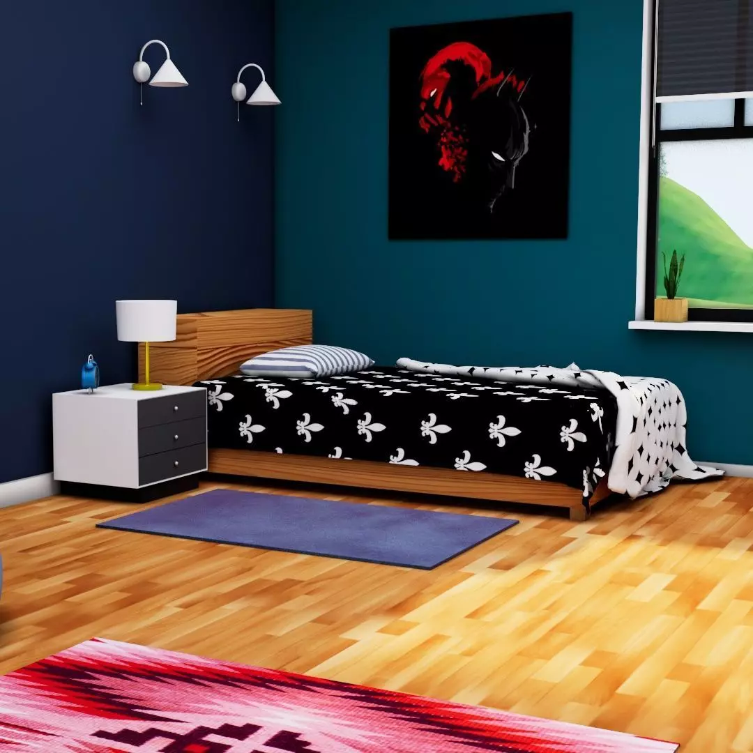 Bed complete set Low-poly 3D model_0