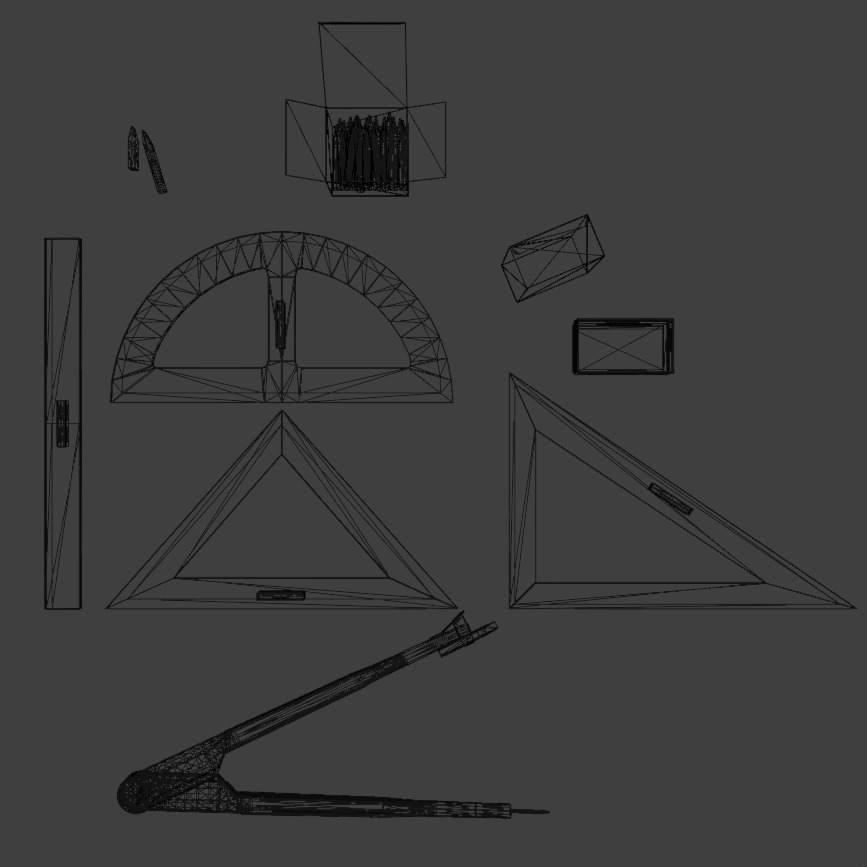 Old Vintage School Chalkboard Tools Set  Low-poly 3D model_2