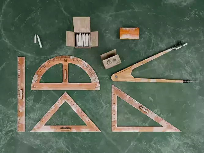 Old Vintage School Chalkboard Tools Set  Low-poly 3D model Old Vintage School Chalkboard Tools Set  Low-poly 3D model