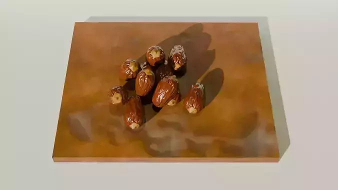 A realistic 3D Dates on Wooden Board model Low-poly 3D model