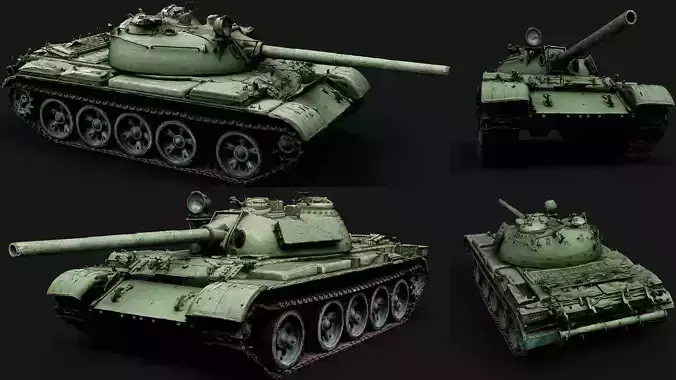 coldwar soviet tank T-55 model photogrammetry Low-poly 3D model