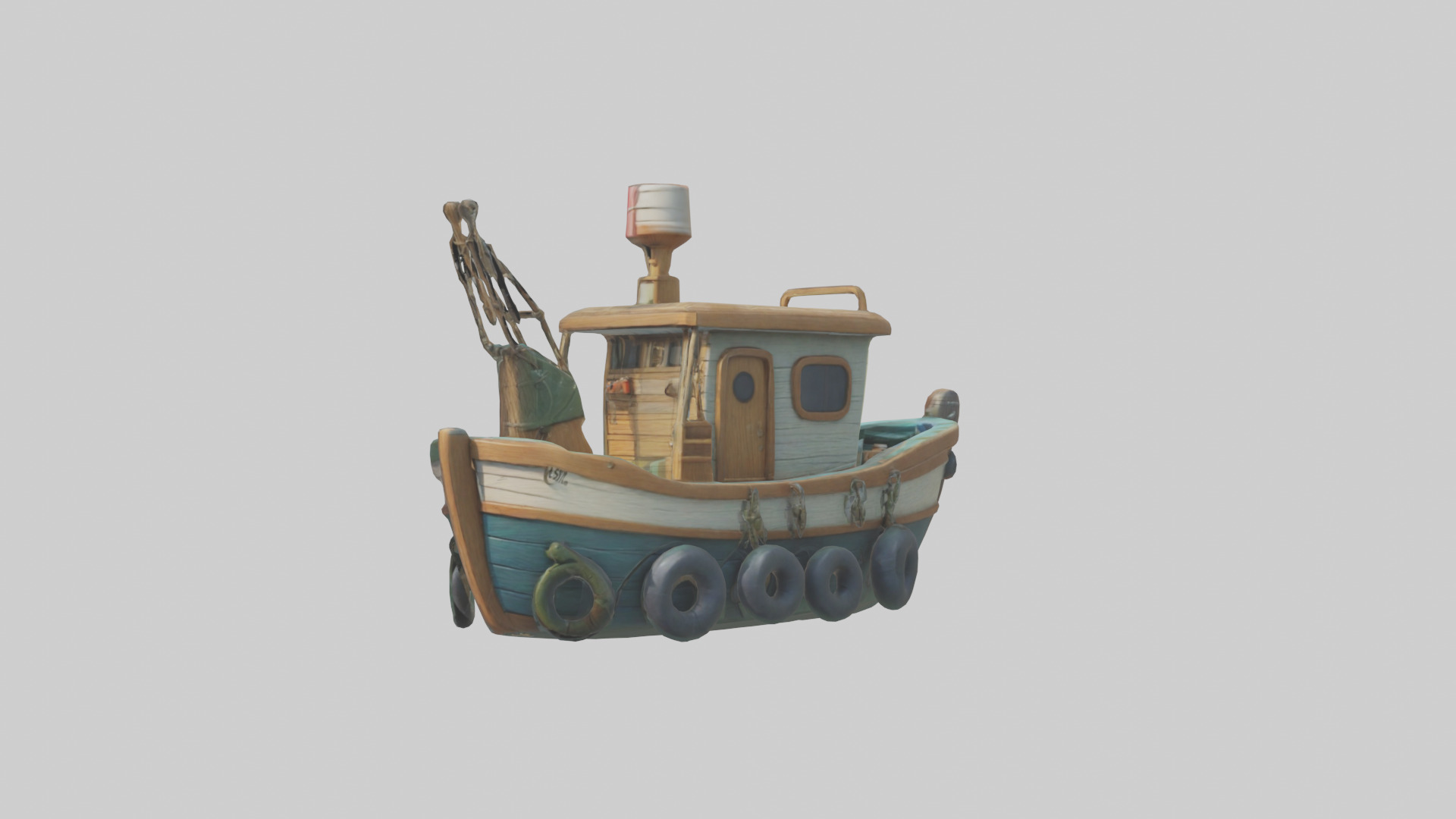 Cartoon Fishing Boat model 3D model_1