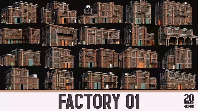 FACTORY 01 with INTERIORS 4K PBR Low-poly 3D model