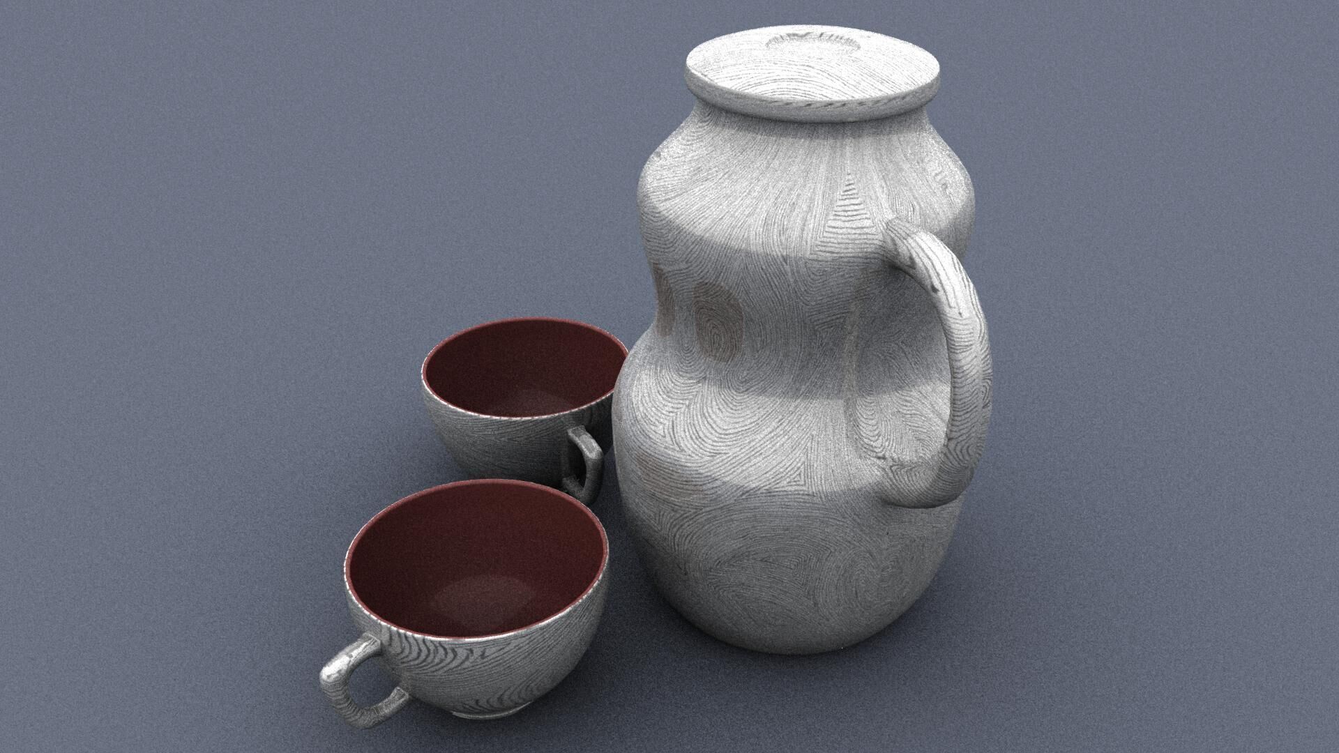 Jug with cups - Jarra con Tazas 3D model_4
