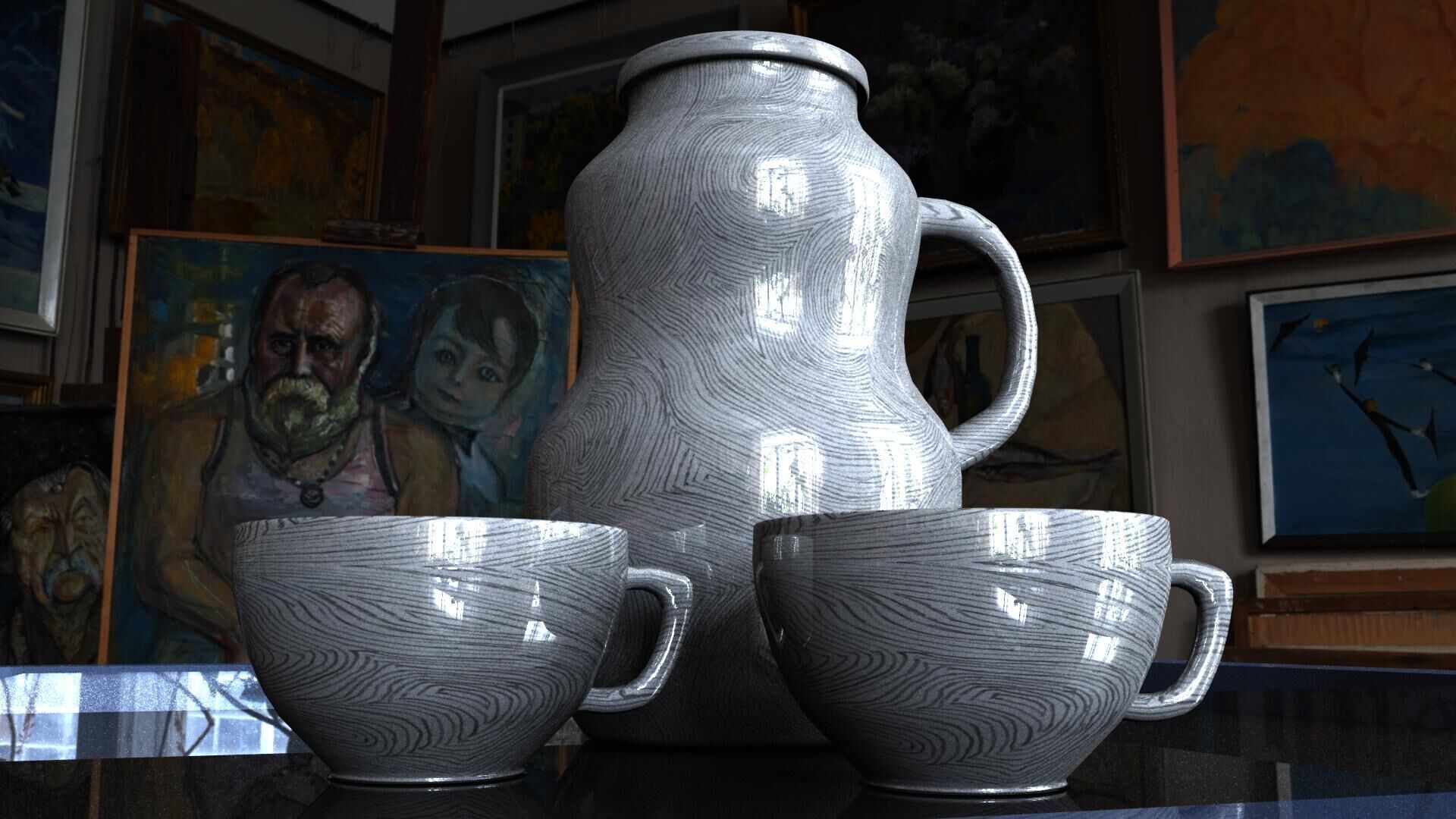 Jug with cups - Jarra con Tazas 3D model_1