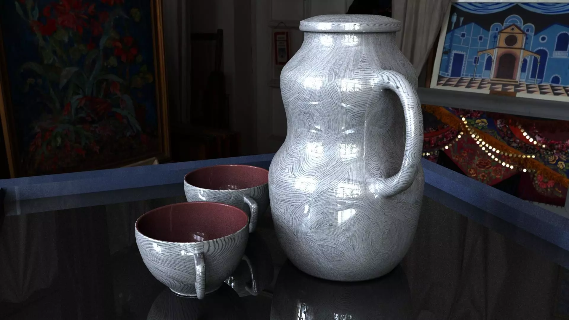 Jug with cups - Jarra con Tazas 3D model_0