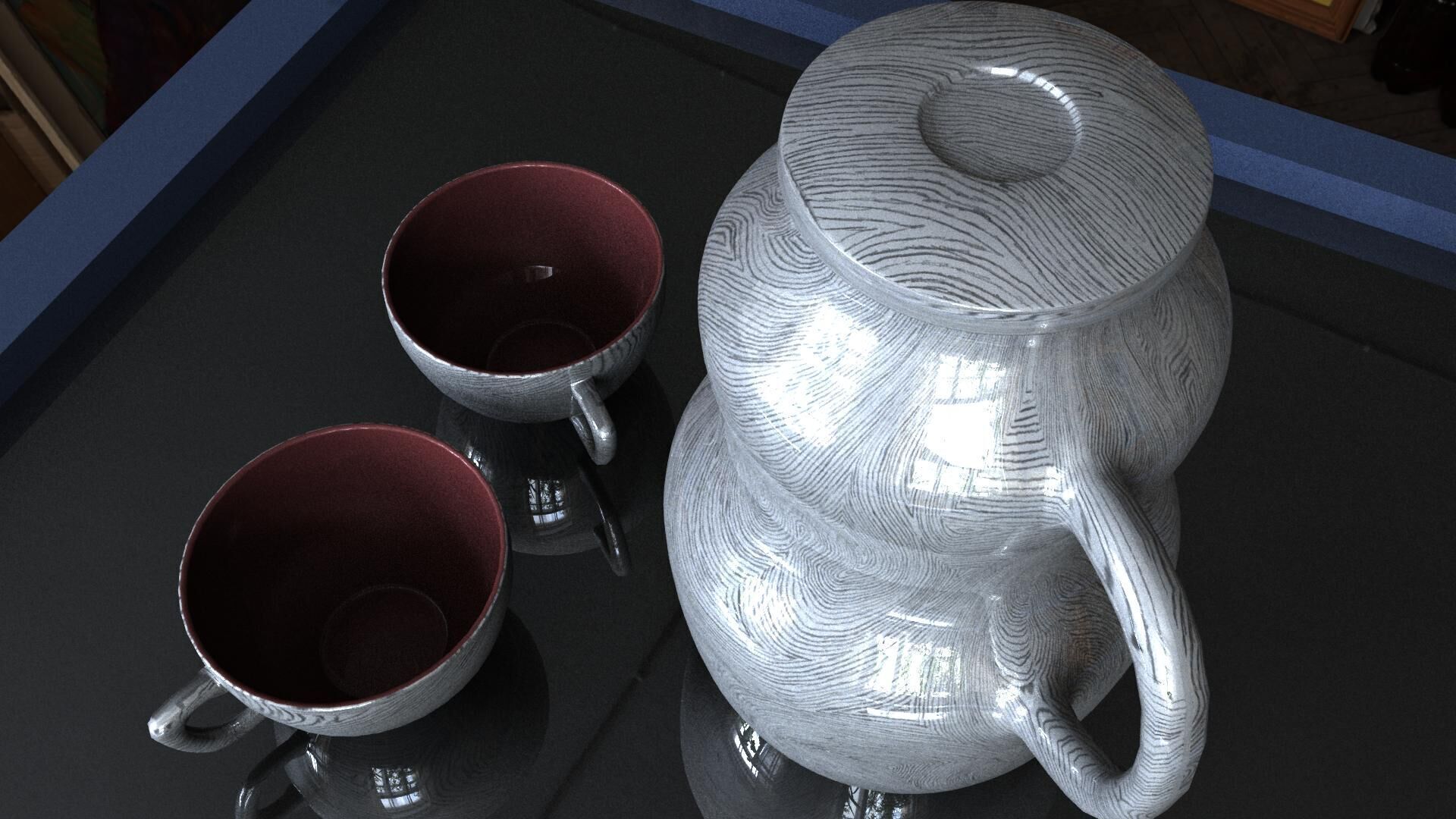 Jug with cups - Jarra con Tazas 3D model_3