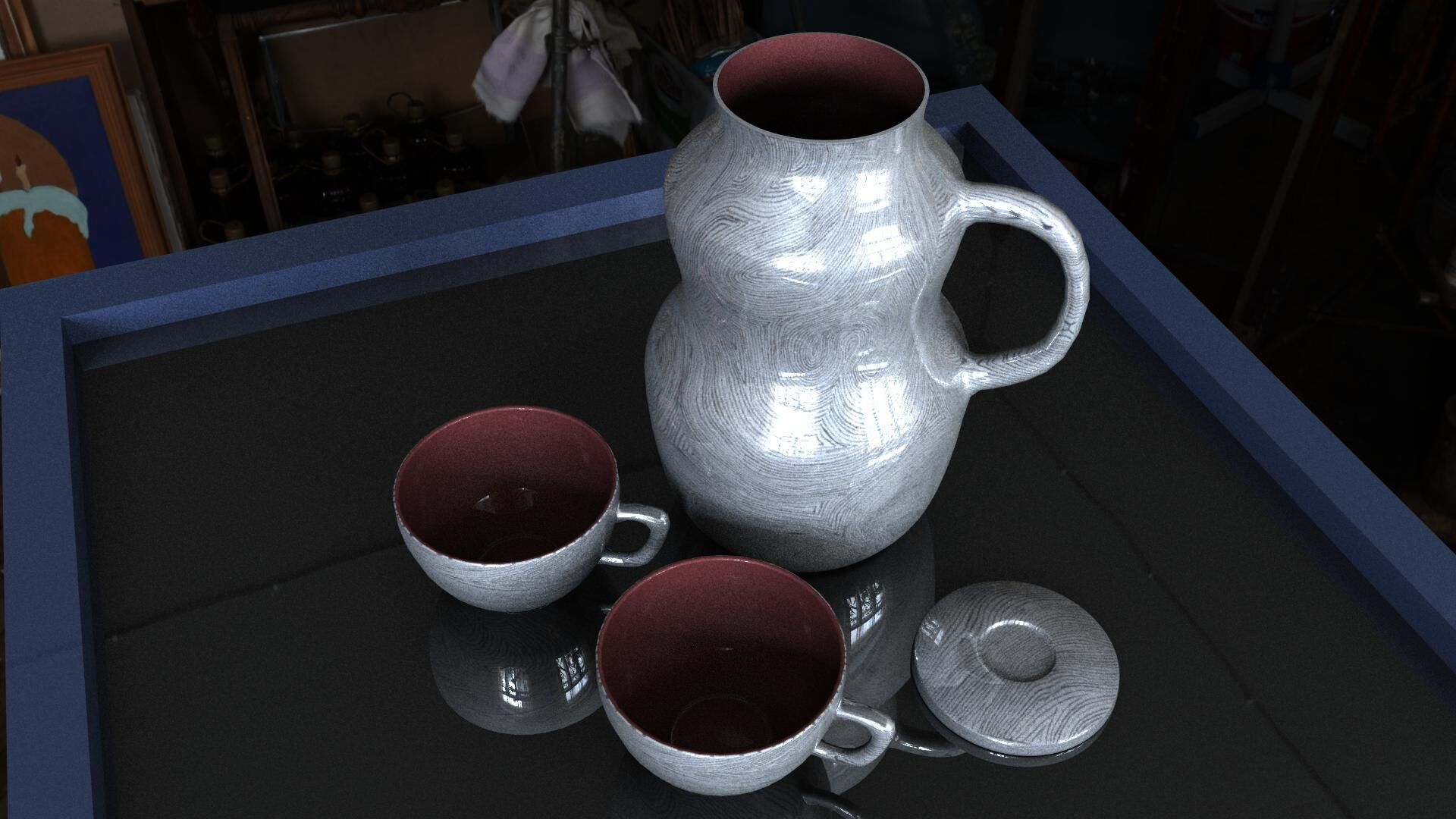 Jug with cups - Jarra con Tazas 3D model_2