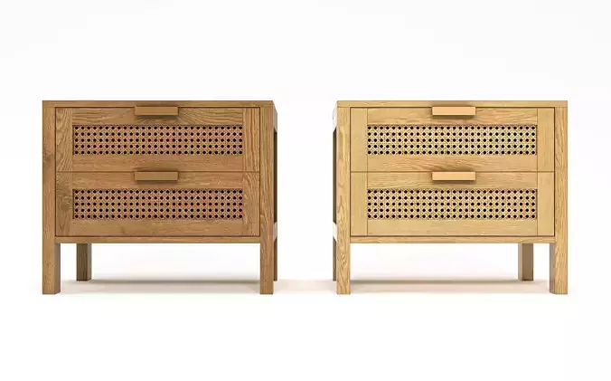 Bedside Table with Rattan Drawer MayLea PBR 3D model