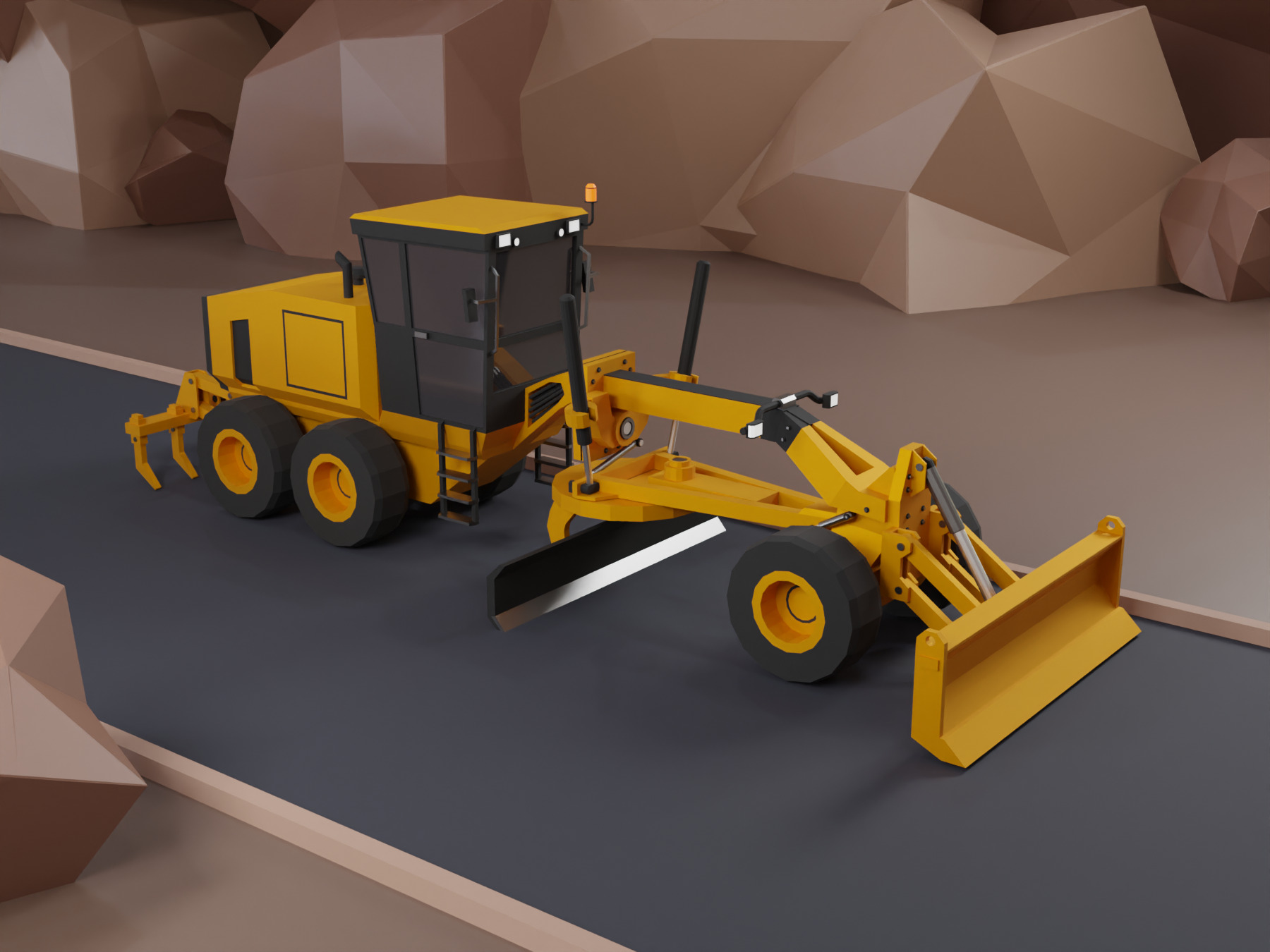 Motor Grader Heavy Vehicle Low-poly 3D model_1