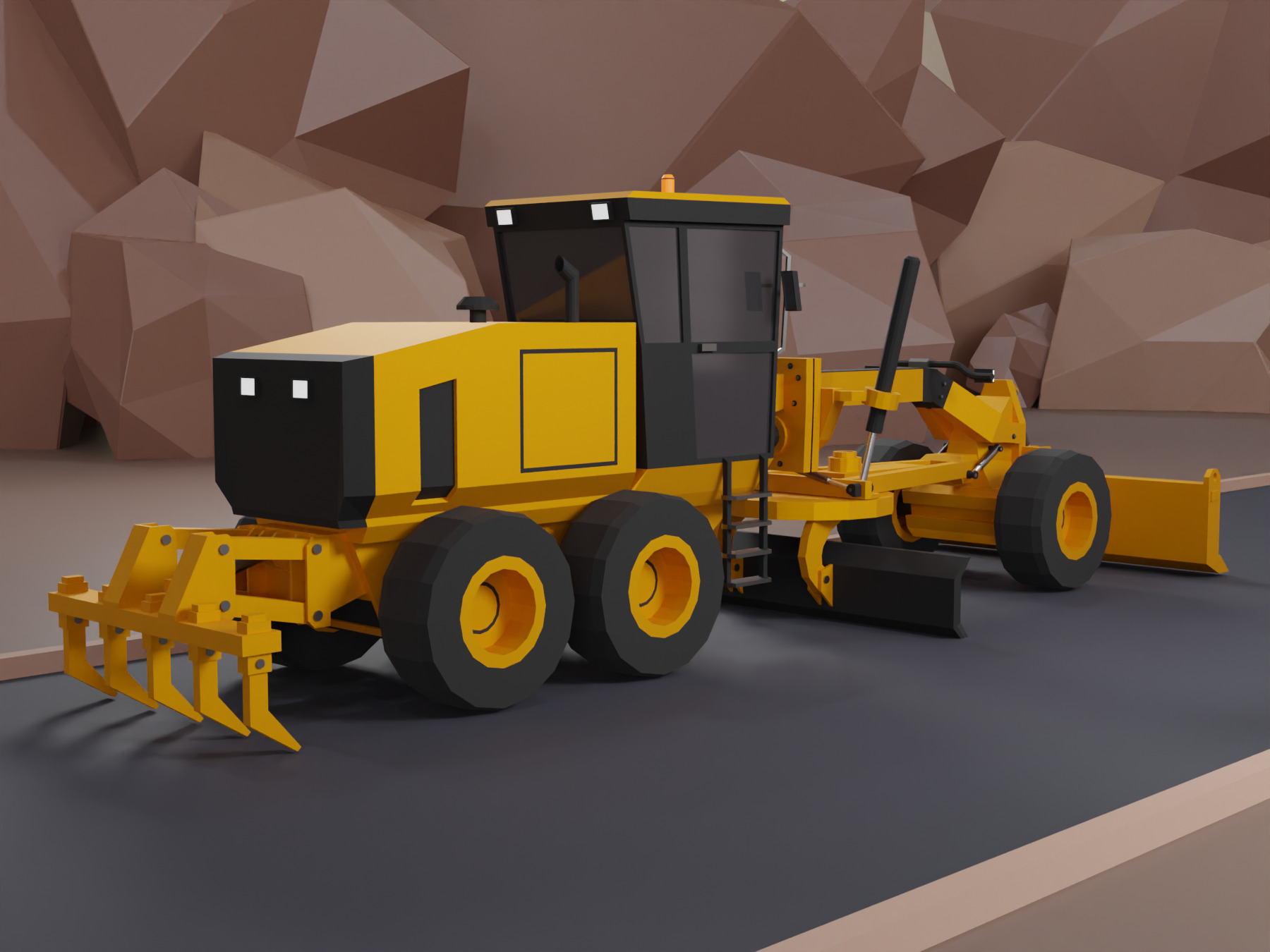 Motor Grader Heavy Vehicle Low-poly 3D model_4