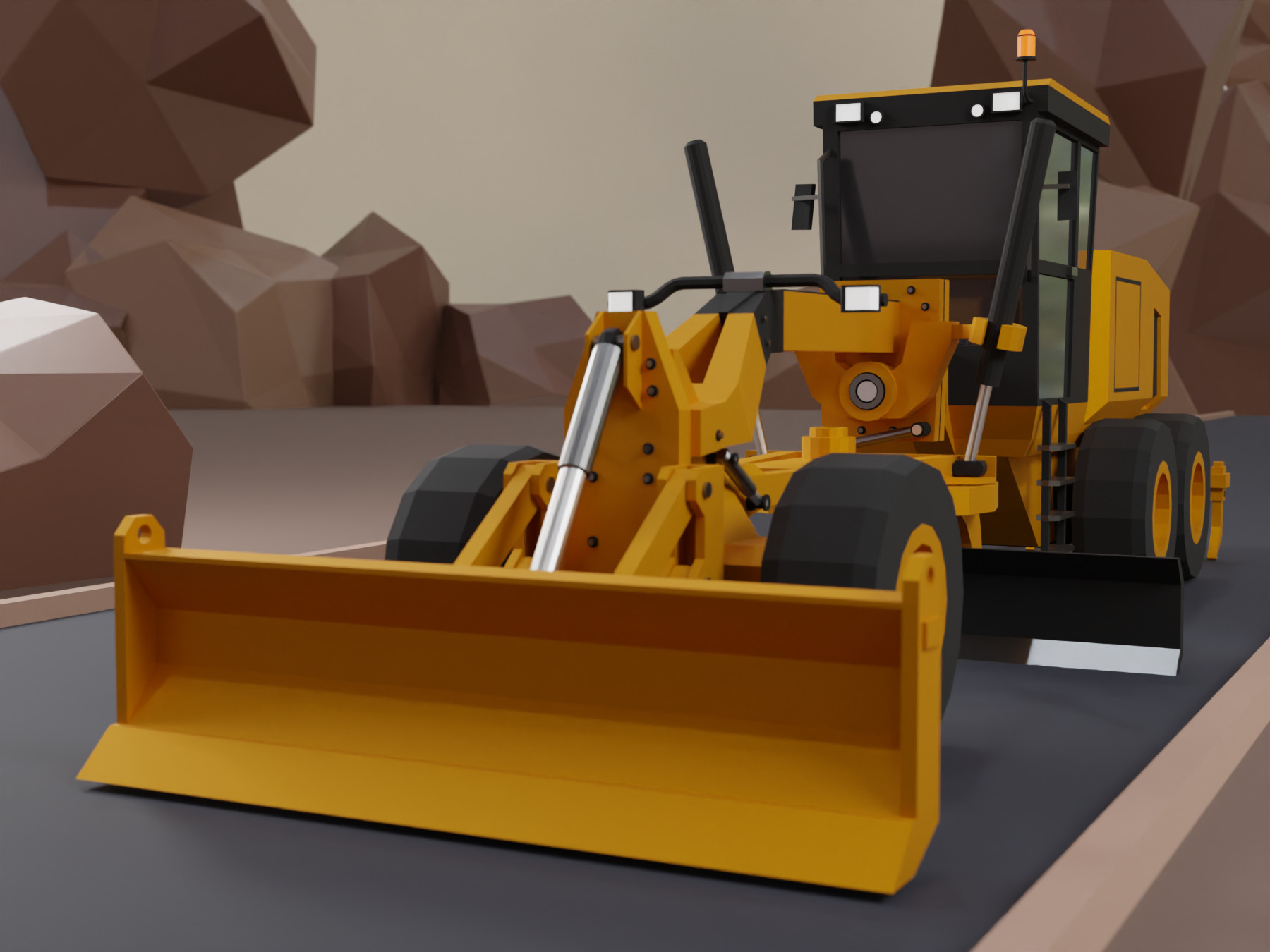 Motor Grader Heavy Vehicle Low-poly 3D model_5
