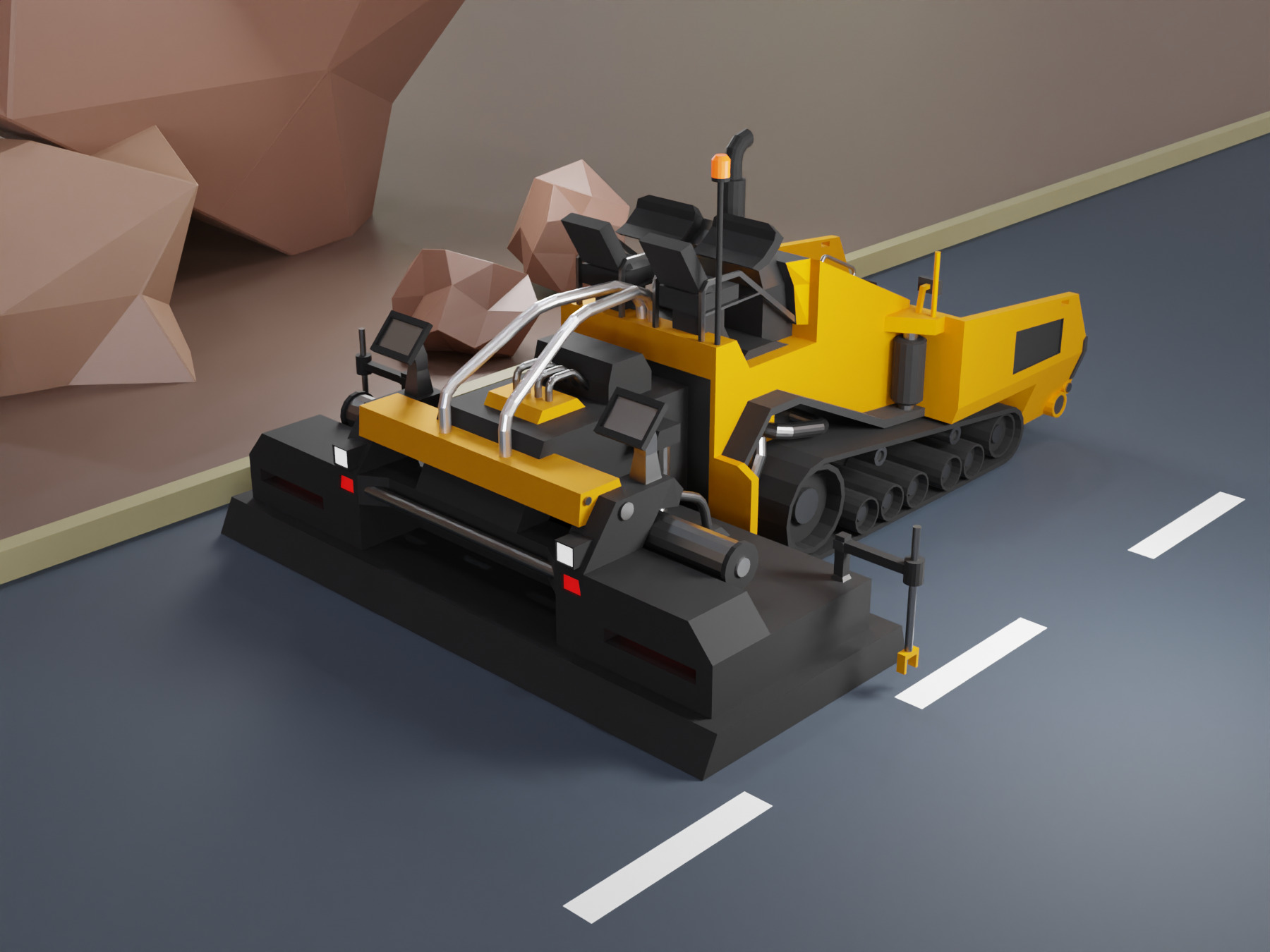 Asphalt Paver Heavy Vehicle Low-poly 3D model_2