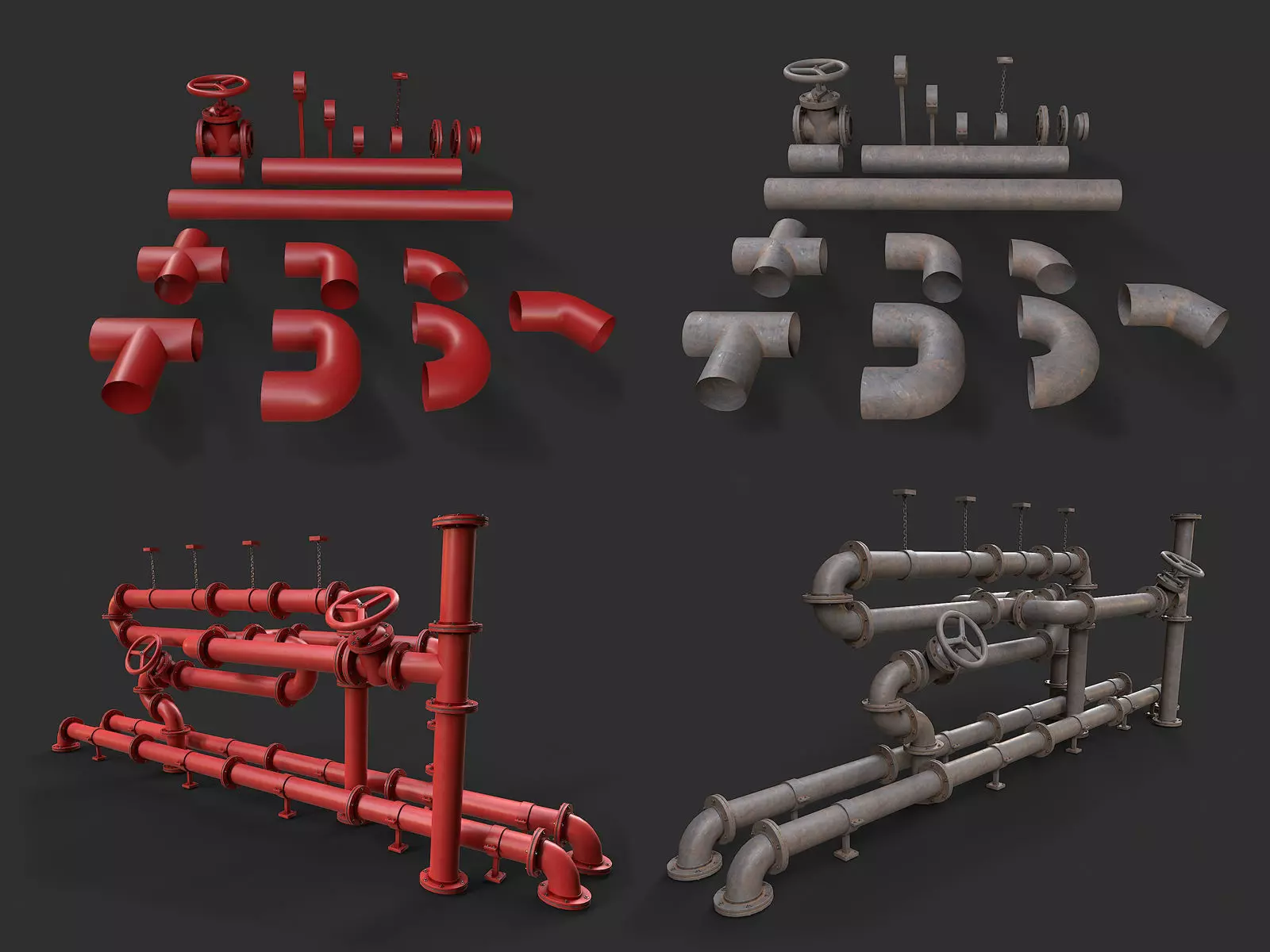 Modular Industrial Pipe System Low-poly 3D model