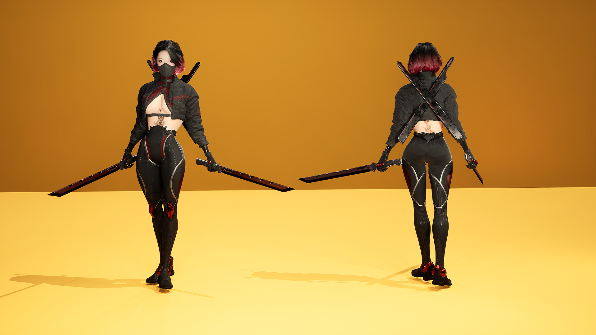 Scifi Assassin Girl Modular Low-poly 3D model_9