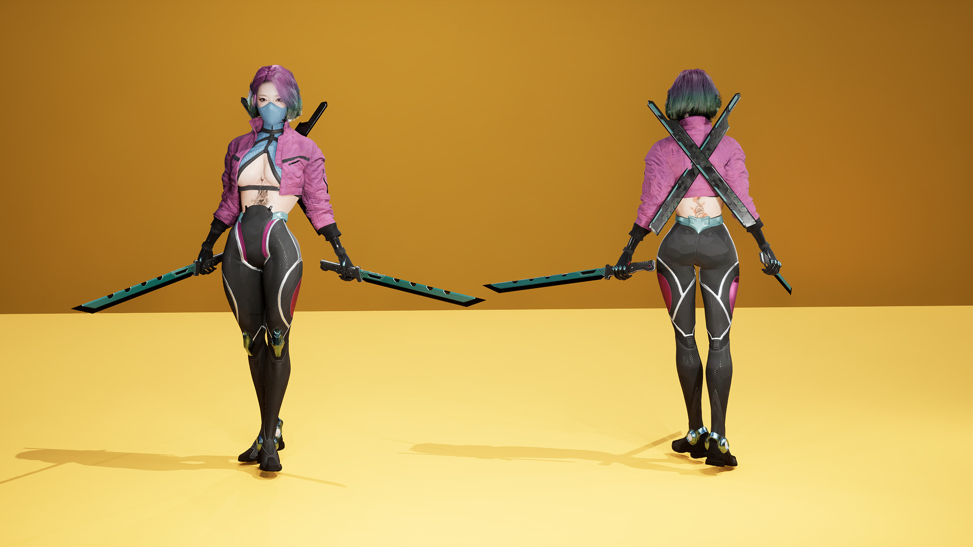 Scifi Assassin Girl Modular Low-poly 3D model_14