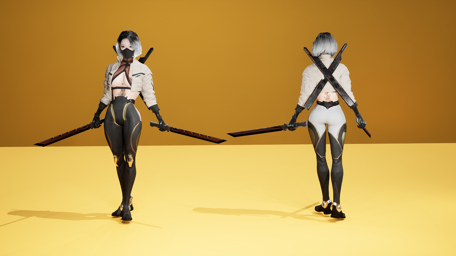 Scifi Assassin Girl Modular Low-poly 3D model_13