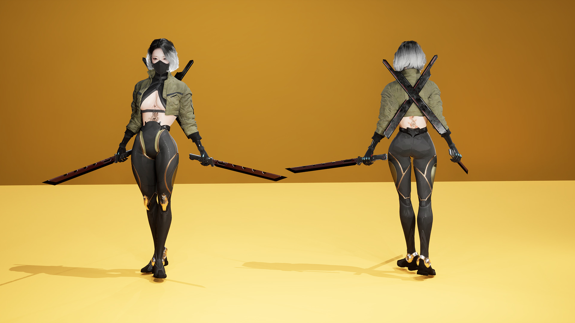 Scifi Assassin Girl Modular Low-poly 3D model_11
