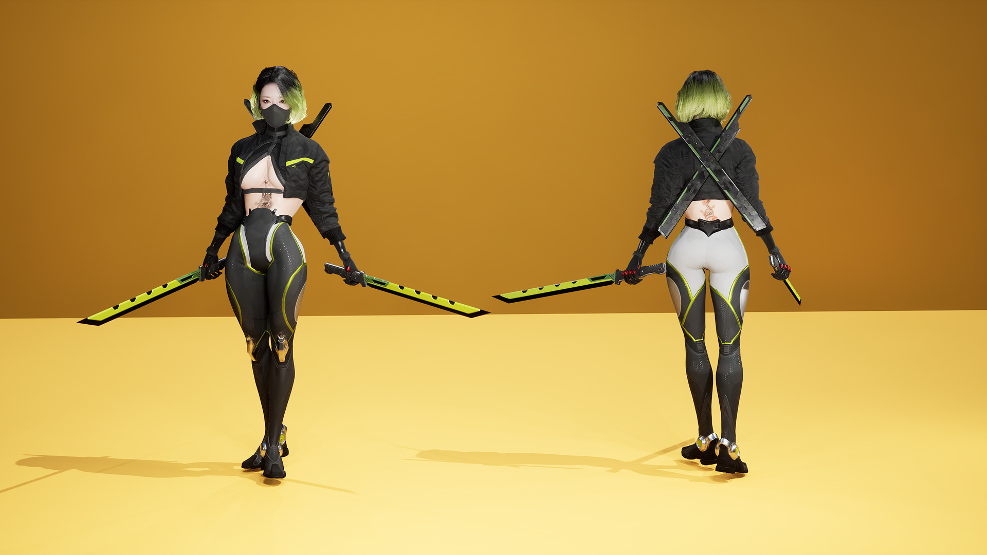 Scifi Assassin Girl Modular Low-poly 3D model_10