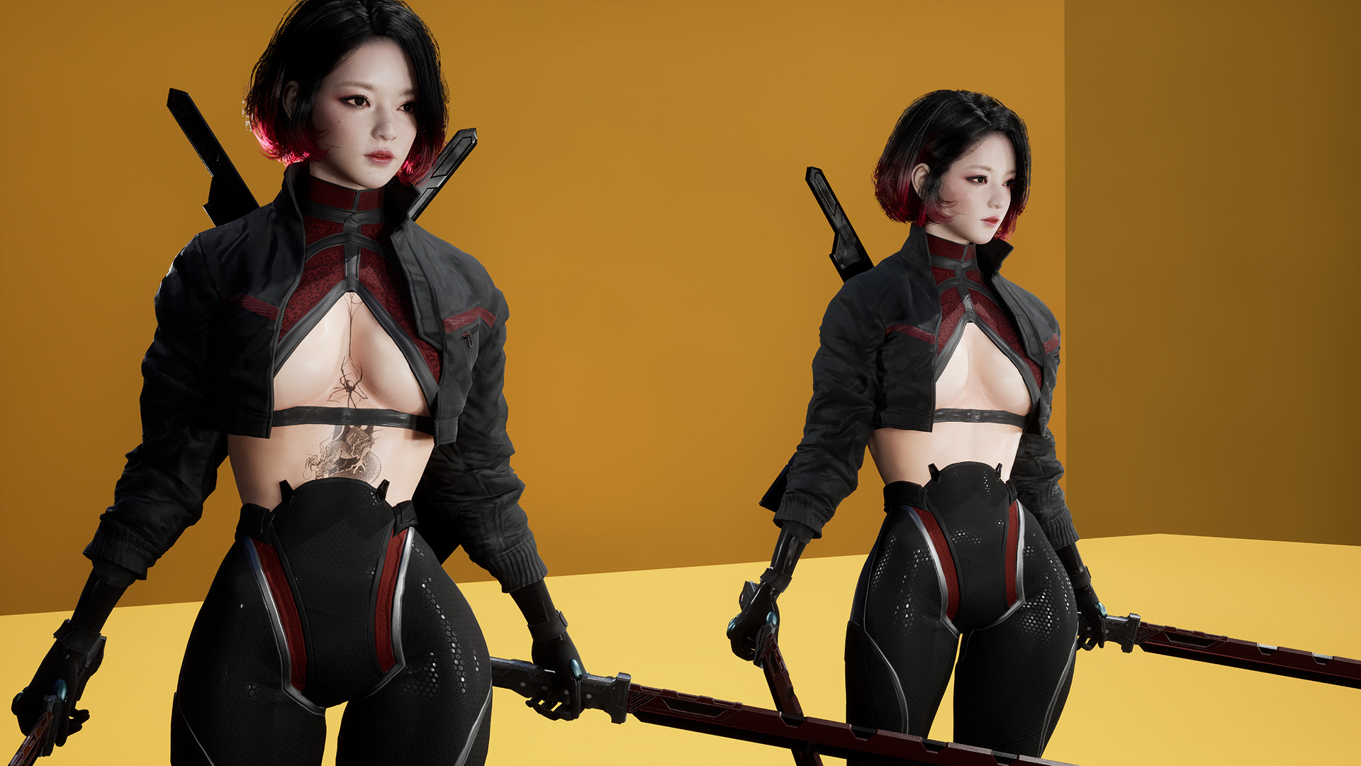 Scifi Assassin Girl Modular Low-poly 3D model_16