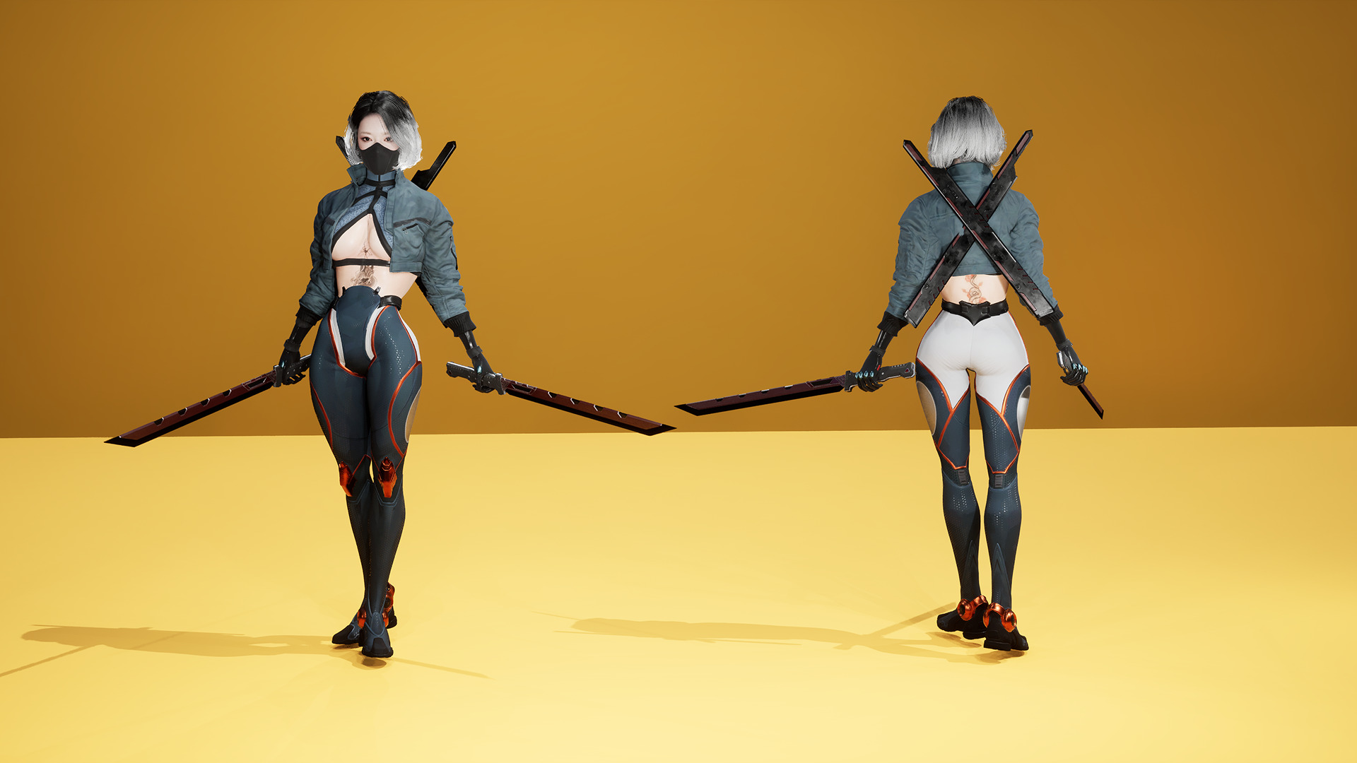 Scifi Assassin Girl Modular Low-poly 3D model_12