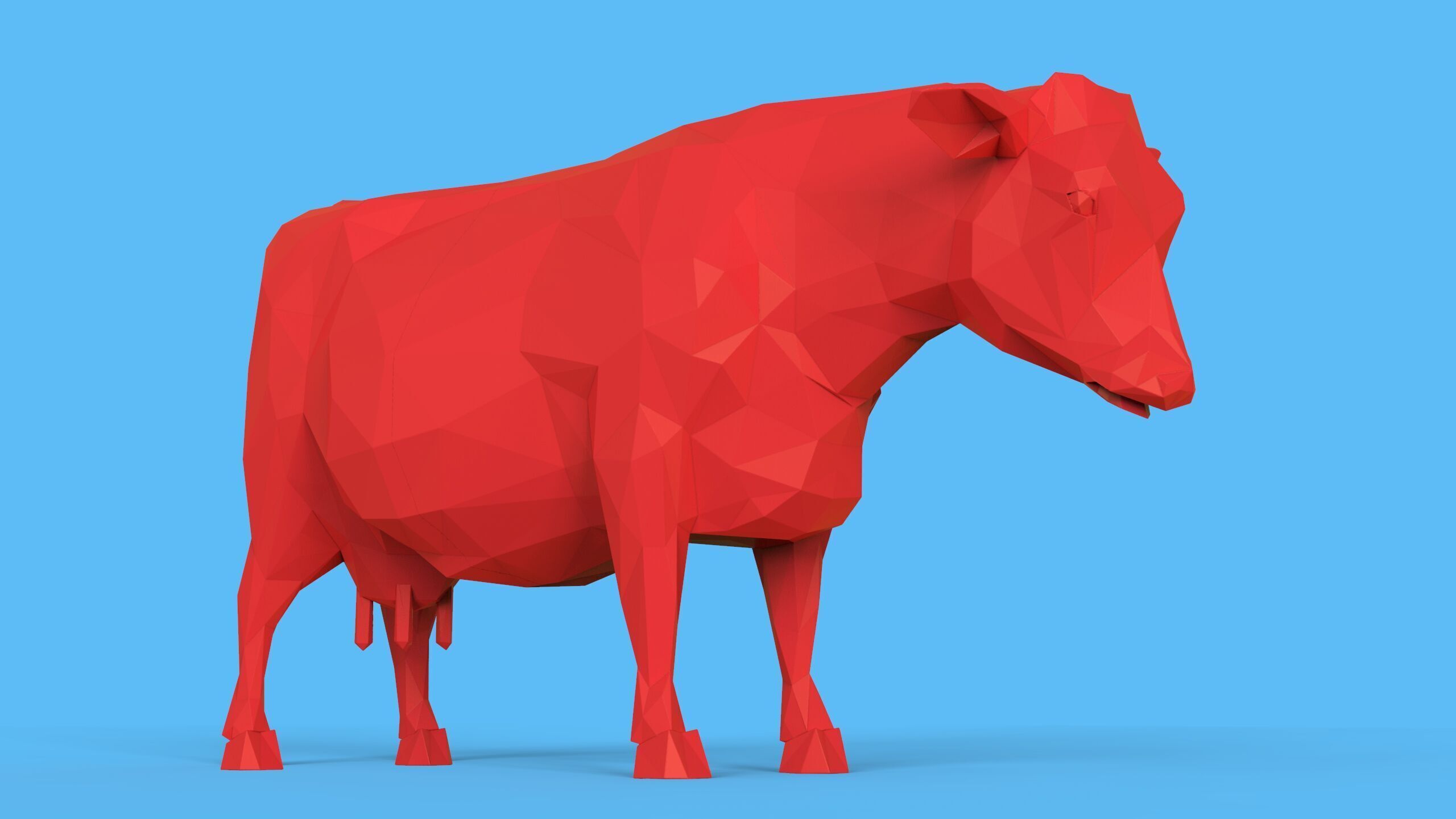 Low Poly Sculpture Cow 3D print model_11