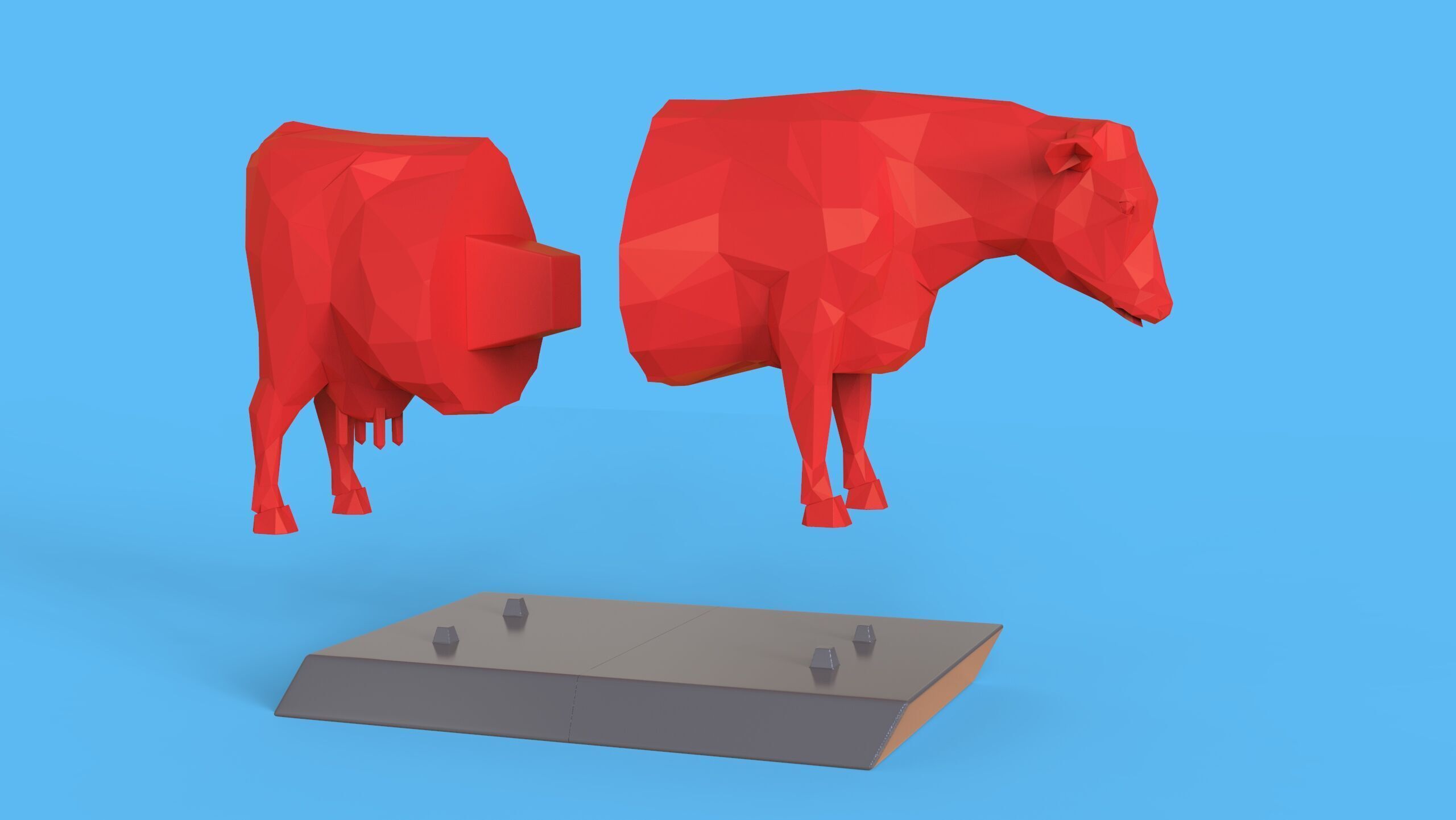Low Poly Sculpture Cow 3D print model_16