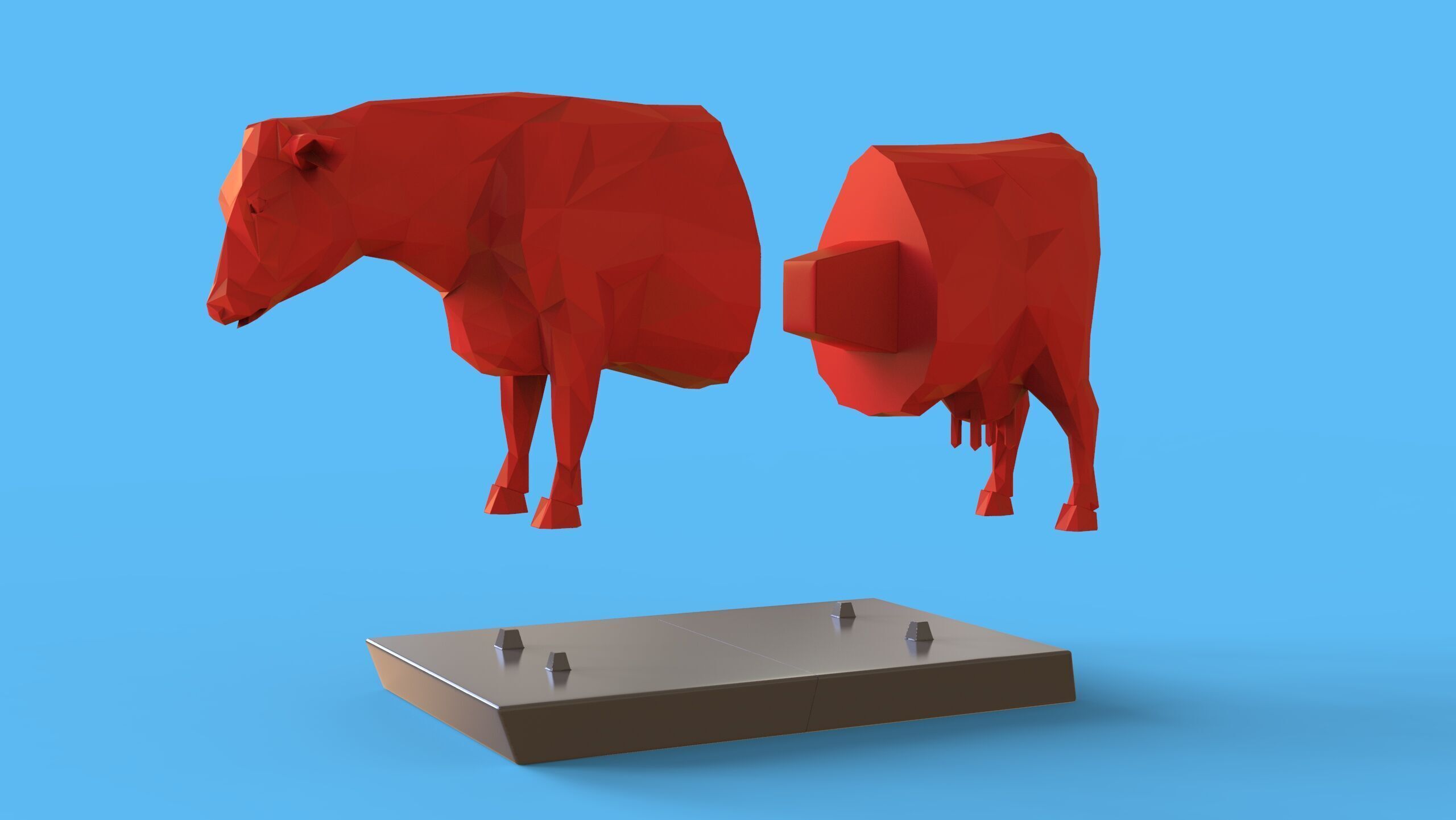 Low Poly Sculpture Cow 3D print model_20
