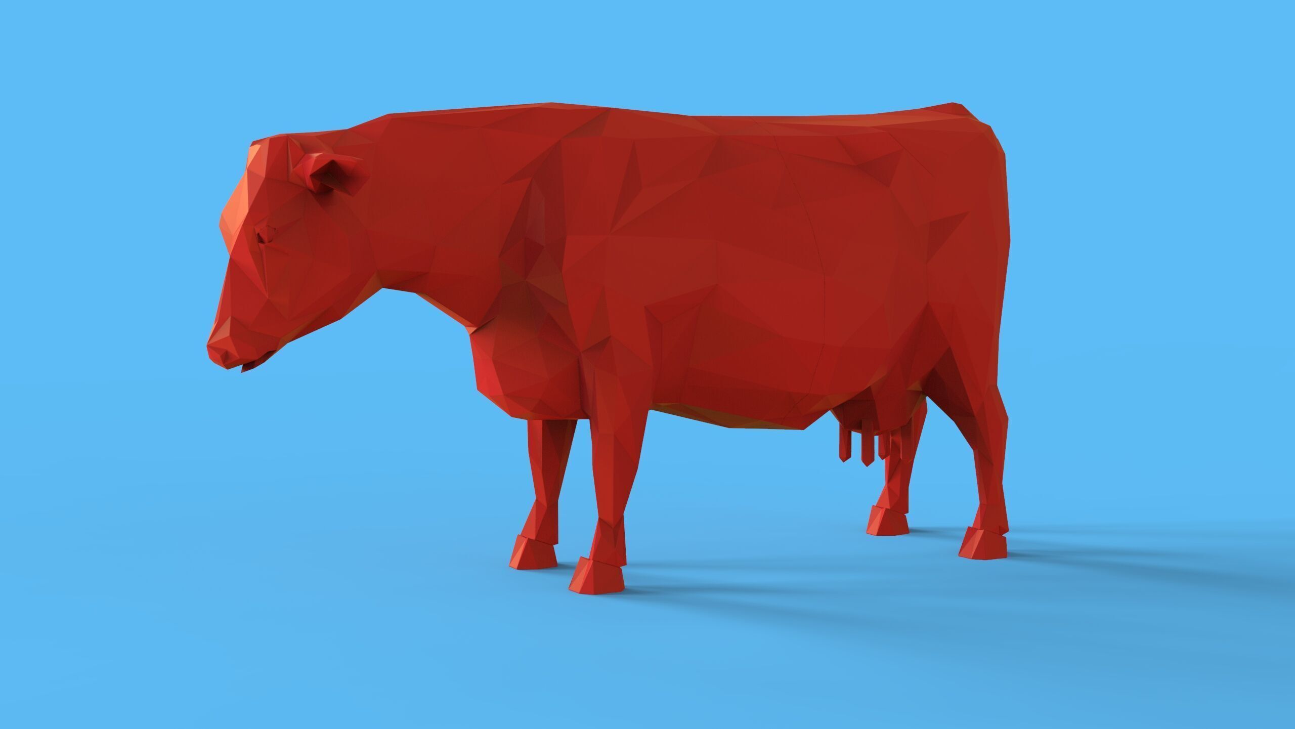 Low Poly Sculpture Cow 3D print model_9