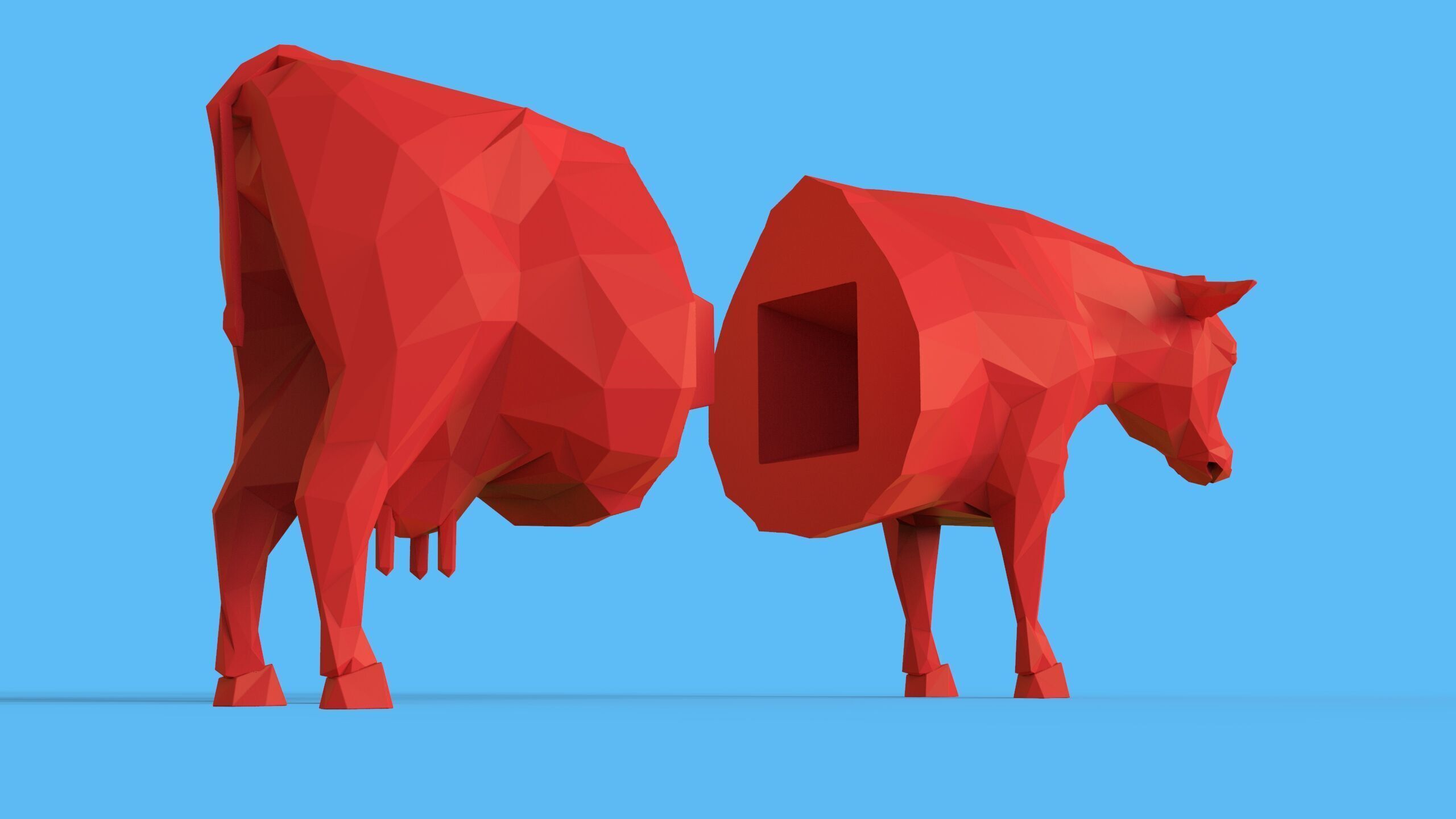 Low Poly Sculpture Cow 3D print model_14