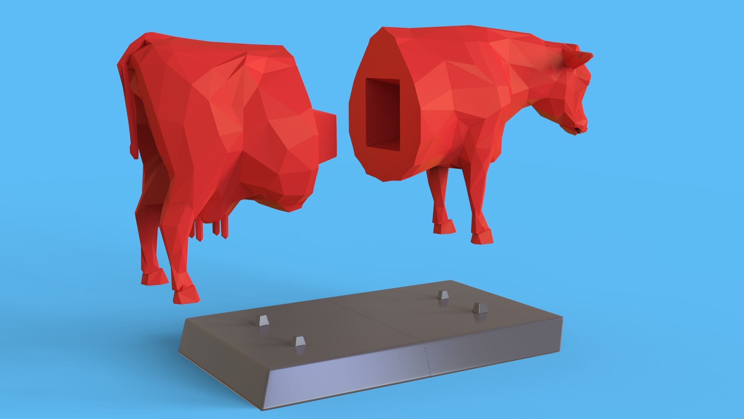 Low Poly Sculpture Cow 3D print model_17