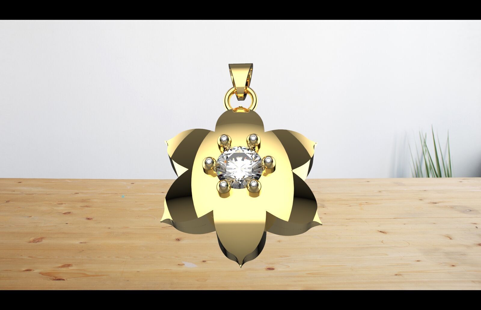 gold fkowe pwndant diamond Free 3D print model_6