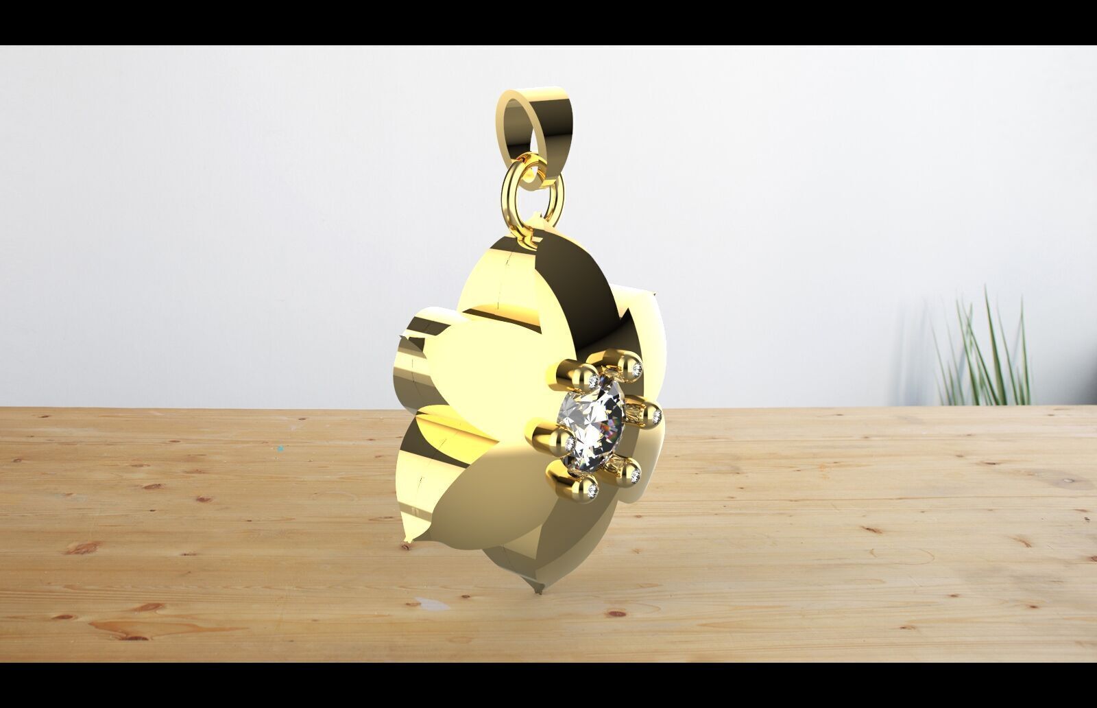 gold fkowe pwndant diamond Free 3D print model_3