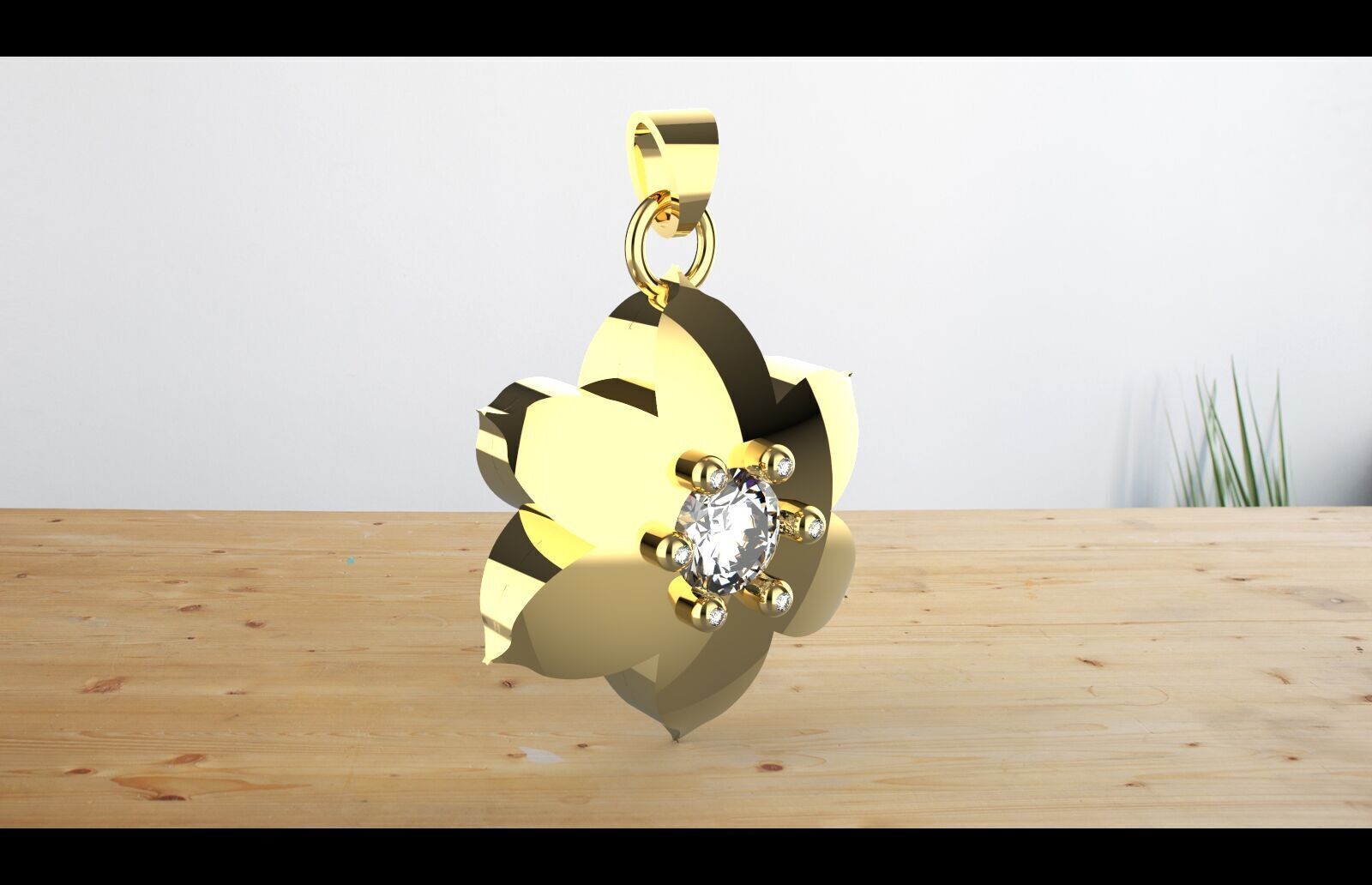 gold fkowe pwndant diamond Free 3D print model_4