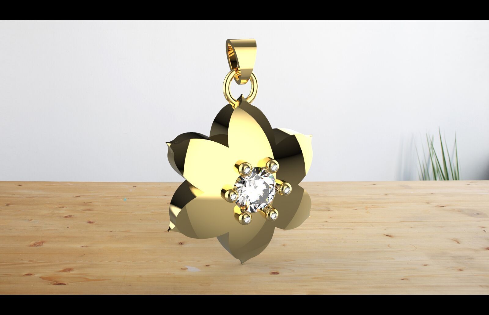 gold fkowe pwndant diamond Free 3D print model_1