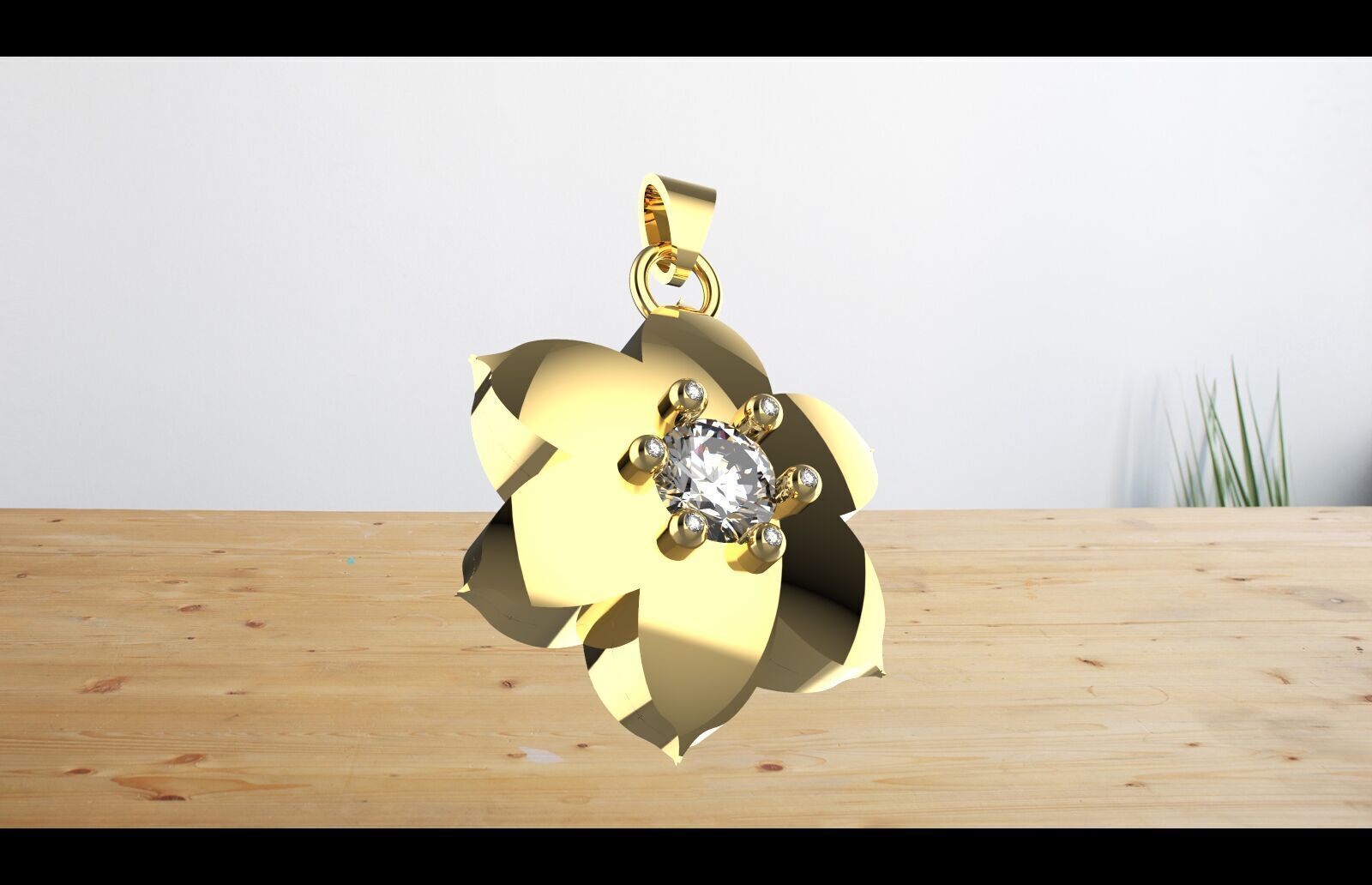 gold fkowe pwndant diamond Free 3D print model_7