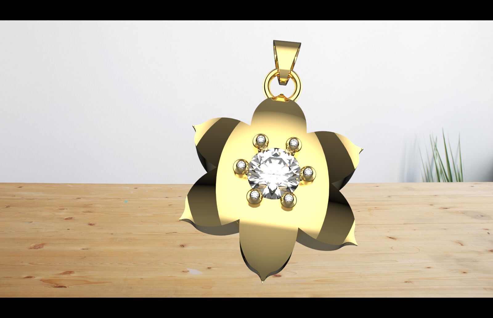 gold fkowe pwndant diamond Free 3D print model_2