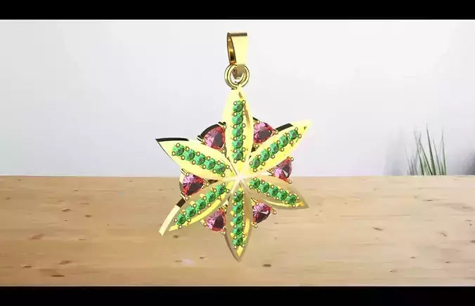 pink tomaline and green emaral flowe ring 