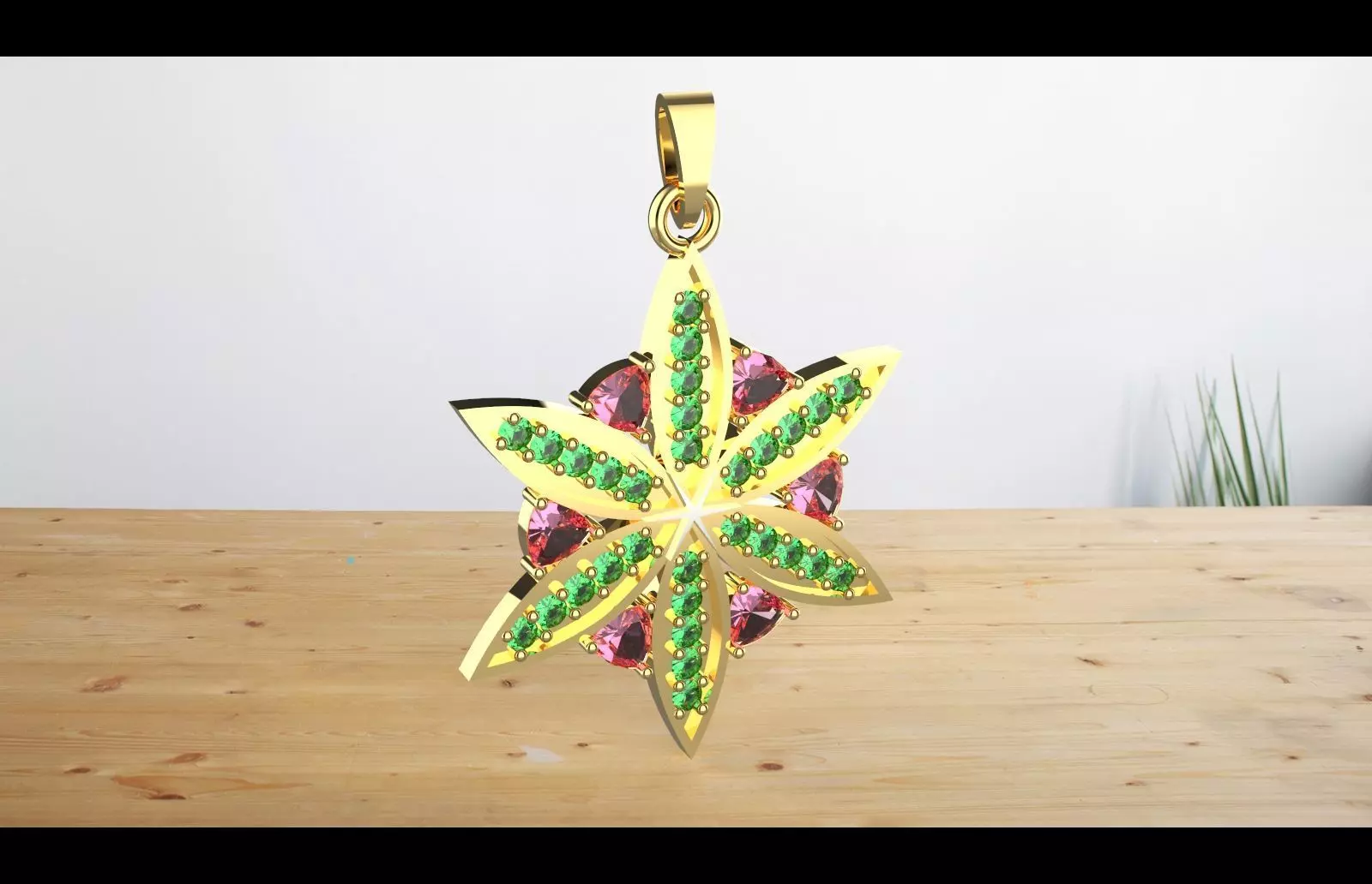 pink tomaline and green emaral flowe ring 3D print model