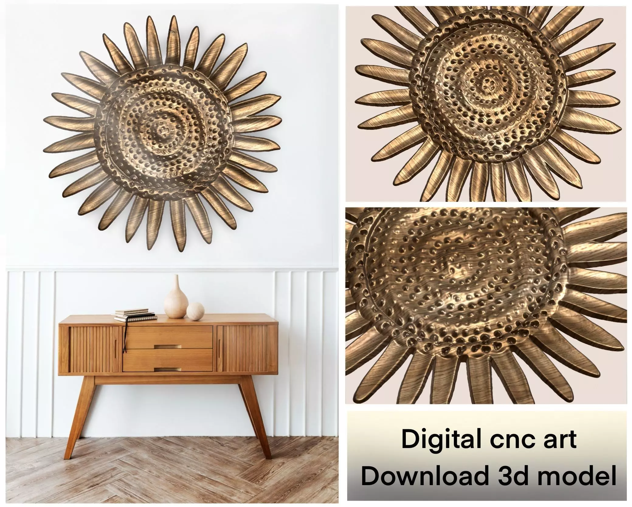 3D Floral Wall Art Sunflower CNC Model 3D print model