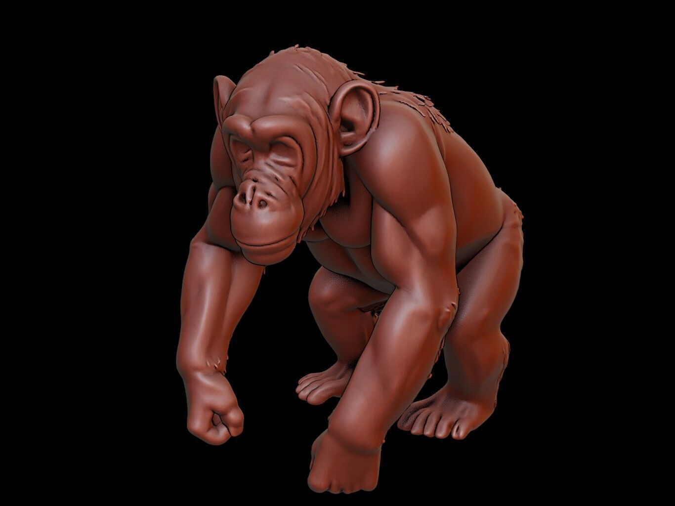 Chimpanzee Animal Sculpture 3D print model_2