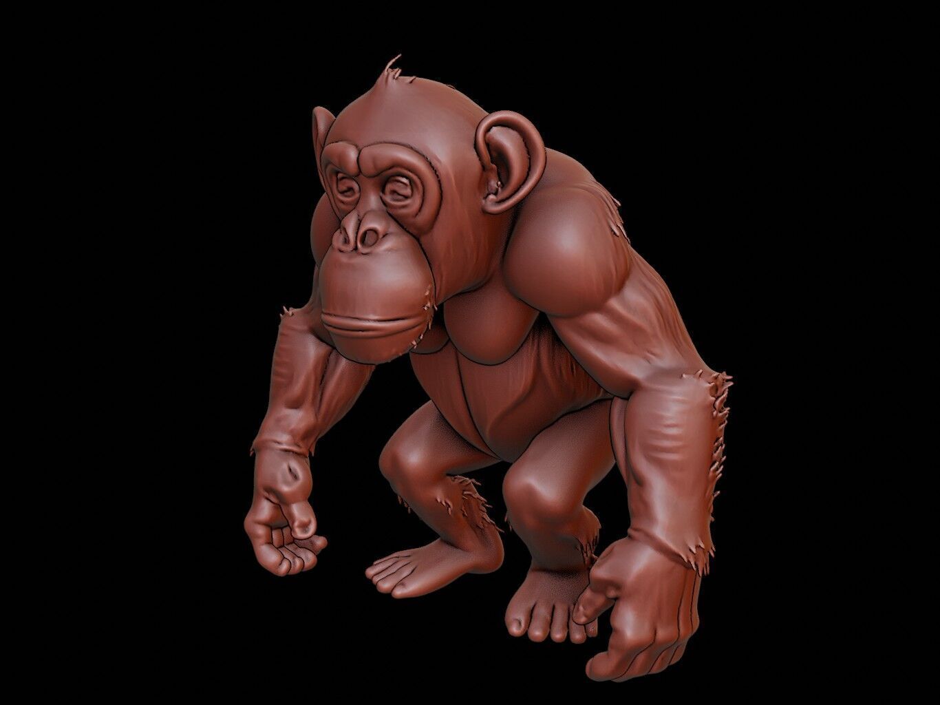 Chimpanzee Animal Sculpture 3D print model_2
