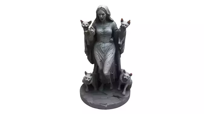 women holding cats statue