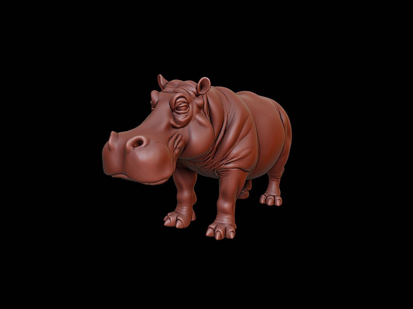 Hippopotamus Animal Sculpture 3D print model_2