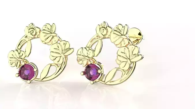 Birthflower Circle Stud Earring February