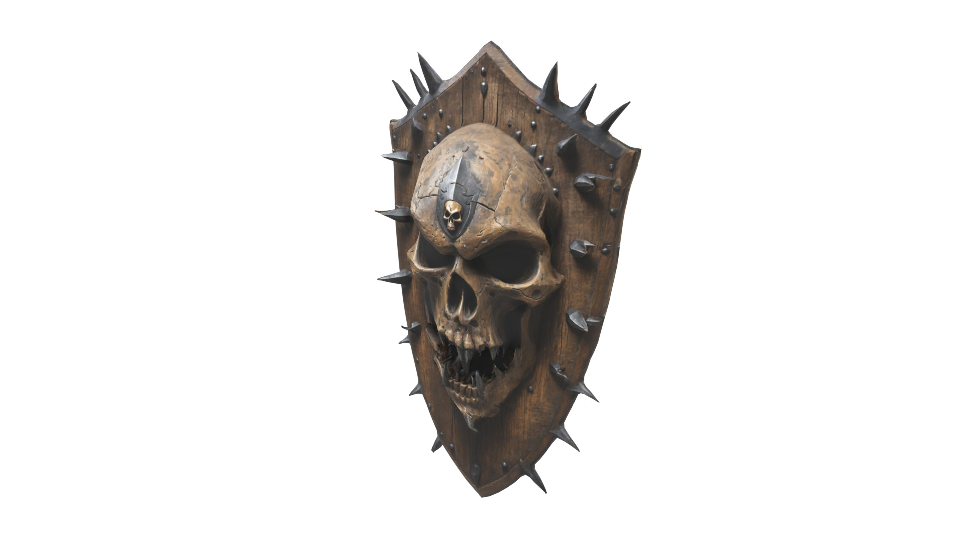skull wooden shield  Low-poly 3D model_4
