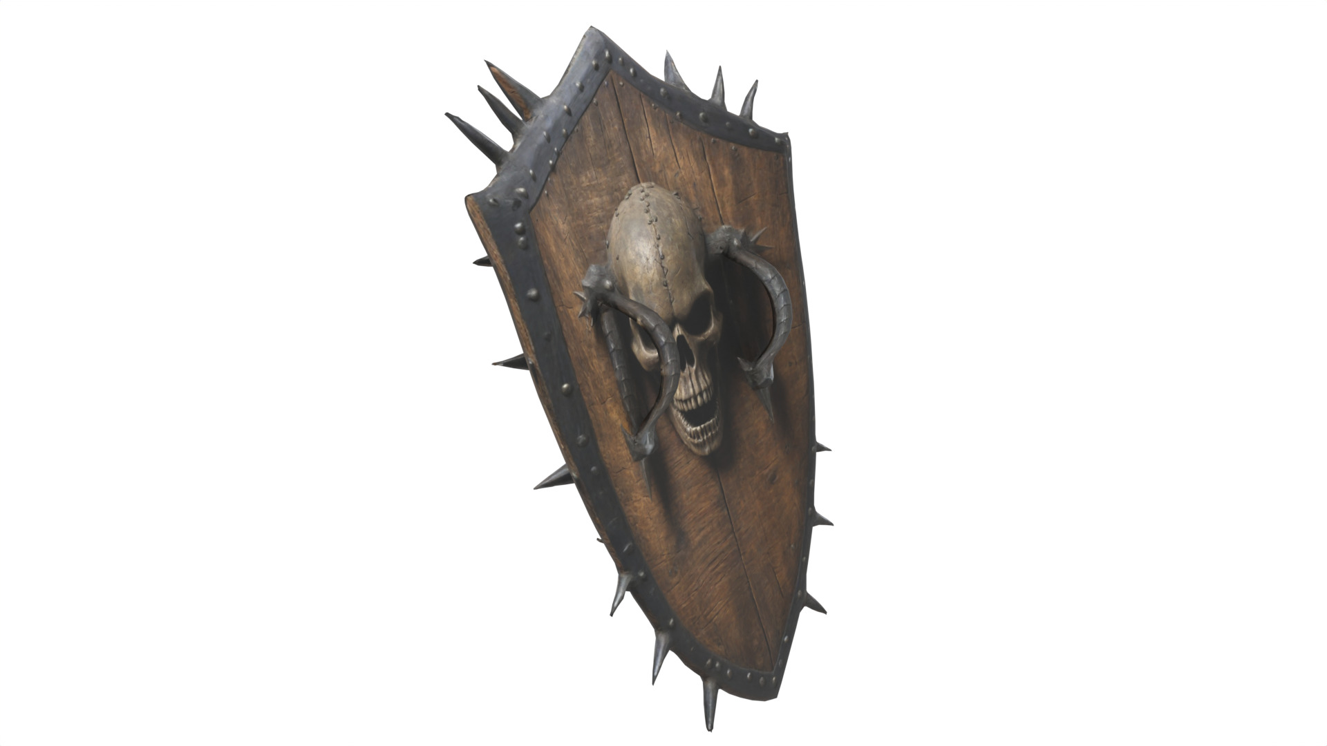 skull wooden shield  Low-poly 3D model_3